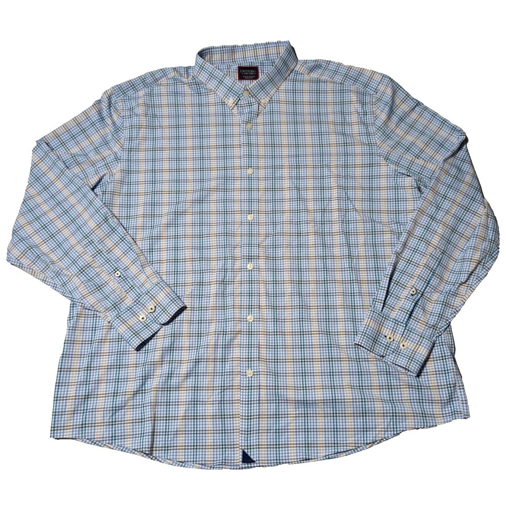 UNTUCKIT REGULAR FIT SCANSANO Men 3XL Blue Plaid Nylon Stretch Shirt EUC